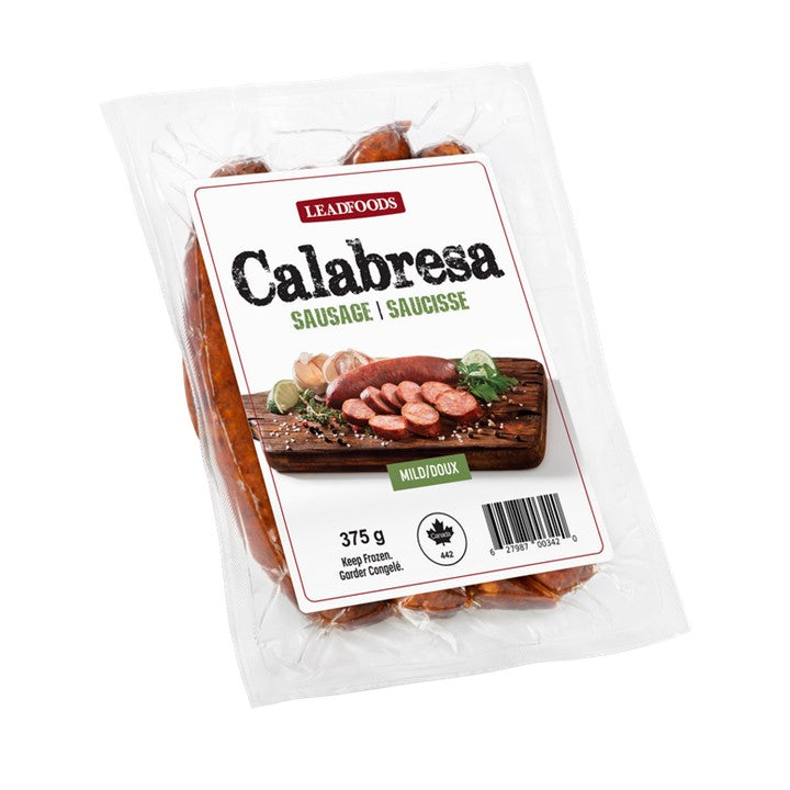 LEADFOODS - SAUCISSES AU PORC CALABRESA FUMEE - BOITE DE 14x375g - BB/MA: 03/FE/2025